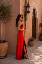 Robe longue dos nu fendue