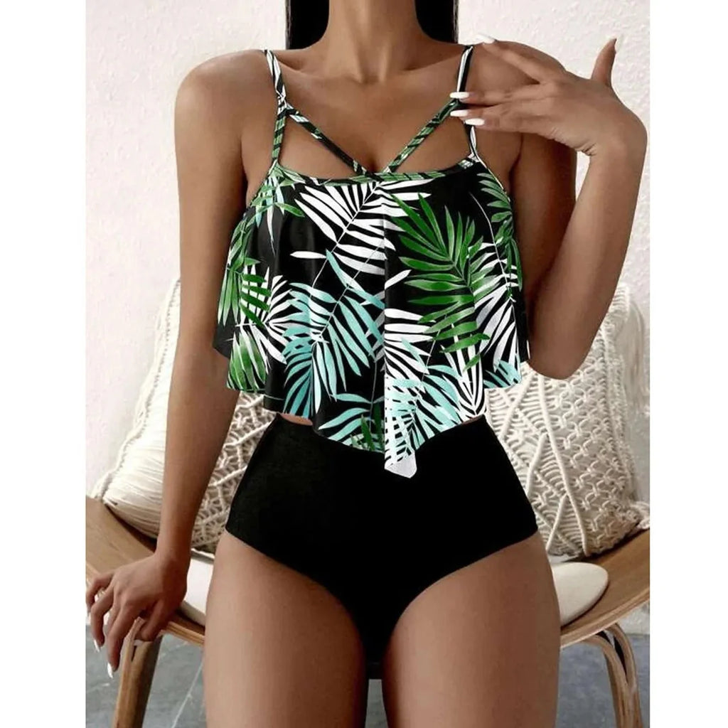 Amalfi Originals | Tankini à volants et imprimé feuilles