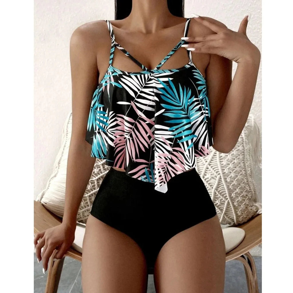 Amalfi Originals | Tankini à volants et imprimé feuilles