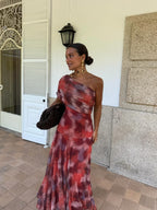 Robe longue à épaules tombantes style aquarelle