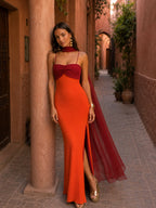 Robe longue drapée bicolore