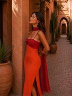 Robe longue drapée bicolore