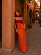 Robe longue drapée bicolore