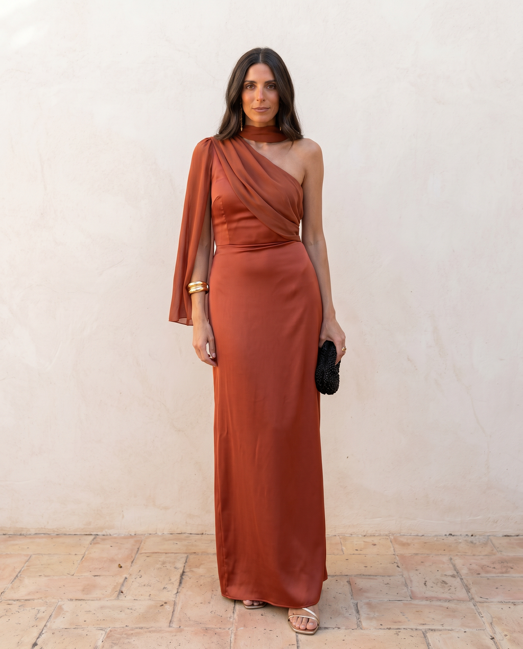 Ana | Vestido Vintage Liso con Lazo y Talle Alto