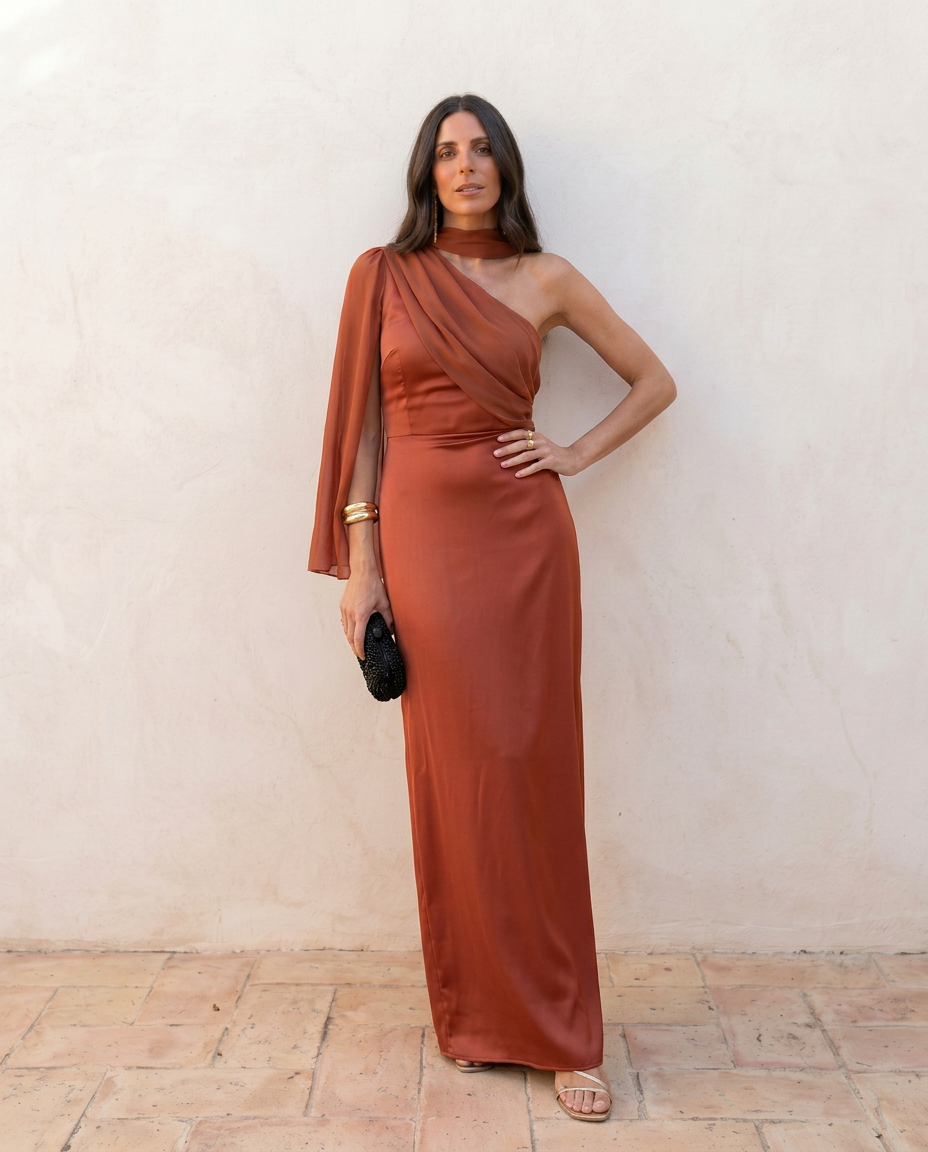 Ana | Vestido Vintage Liso con Lazo y Talle Alto