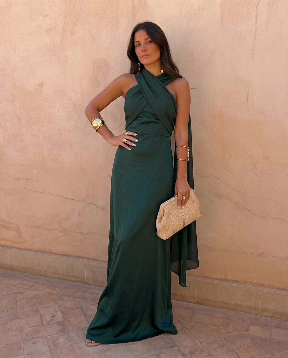 Ana | Vestido Vintage Liso con Lazo y Talle Alto